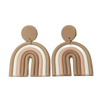 Vintage Boho Colorful Ceramic Polymer Clay Loop Stud Earrings Sweet Lovely Candy Handmade Rainbow Pe...