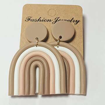 Vintage Boho Colorful Ceramic Polymer Clay Loop Stud Earrings Sweet Lovely Candy Handmade Rainbow Pendant Drop Earrings for Women Jewelry-7