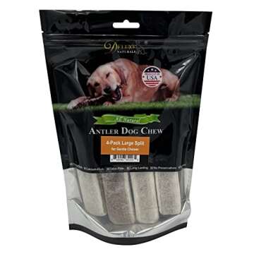 Deluxe Naturals Elk Antler Chews for Dogs | Naturally Shed USA Collected Elk Antlers | All Natural A-Grade Premium Elk Antler Dog Chews | Product of USA, 4-Pack Large Split