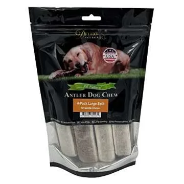 Deluxe Naturals Elk Antler Chews for Dogs | Naturally Shed USA Collected Elk Antlers | All Natural A-Grade Premium Elk Antler Dog Chews | Product of USA, 4-Pack Large Split