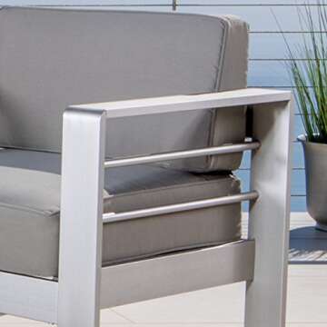 Patio Furniture ~ 5 Piece Light Gray Outdoor Patio Chair and Sofa Set with Propane (Gas) Fire Table ...
