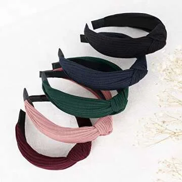 Sunolga 10 Pcs Headbands for Women, Wide Headbands Knotted Headband for Women and Girls, Soft Knitted Non Slip Hair Hoops Solid Color Hair Accessories