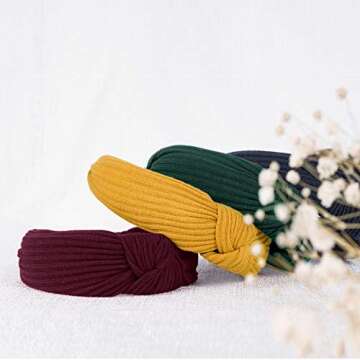 Sunolga 10 Pcs Headbands for Women, Wide Headbands Knotted Headband for Women and Girls, Soft Knitted Non Slip Hair Hoops Solid Color Hair Accessories