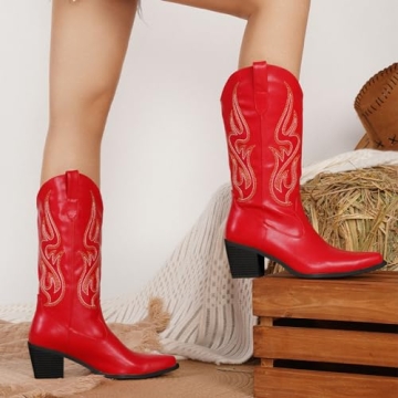 Stylish Pasuot Red Cowboy Boots for Women - Mid Calf