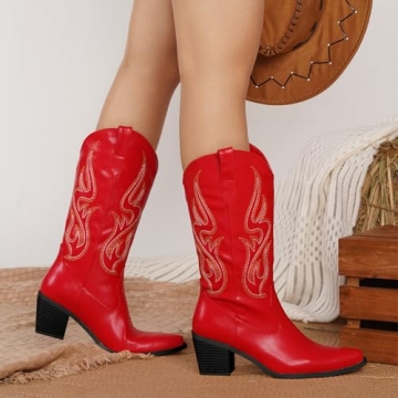Stylish Pasuot Red Cowboy Boots for Women - Mid Calf