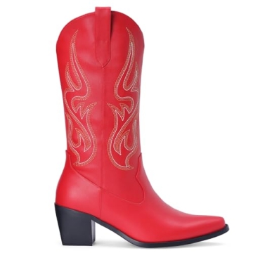 Stylish Pasuot Red Cowboy Boots for Women - Mid Calf