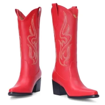 Stylish Pasuot Red Cowboy Boots for Women - Mid Calf