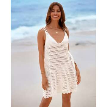 Bsubseach Swimsuit Coverup for Women Crochet Bathing Suit Cover Up 2025 Summer Swimwear Knit Sleeveless Beach Tank Dress White L