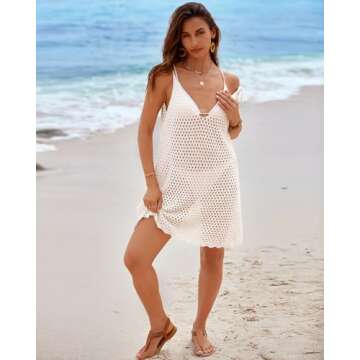 Bsubseach Swimsuit Coverup for Women Crochet Bathing Suit Cover Up 2025 Summer Swimwear Knit Sleeveless Beach Tank Dress White L