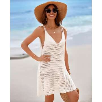Bsubseach Swimsuit Coverup for Women Crochet Bathing Suit Cover Up 2025 Summer Swimwear Knit Sleeveless Beach Tank Dress White L