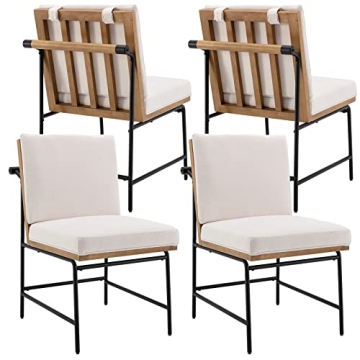 DUOMAY Mid-Century Modern Dining Chairs Set of 4, Linen Upholstered Side Chair with Rear Handle, Arm...