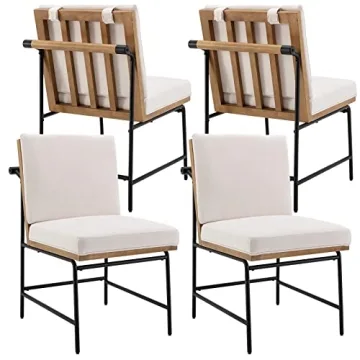 DUOMAY Mid-Century Modern Dining Chairs Set of 4, Linen Upholstered Side Chair with Rear Handle, Arm...