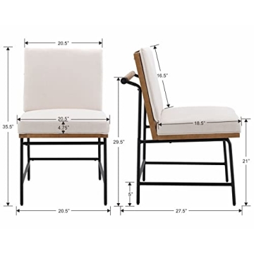 DUOMAY Mid-Century Modern Dining Chairs Set of 4, Linen Upholstered Side Chair with Rear Handle, Armless Chair with Metal Legs for Kitchen Dining Room Living Room Vanity, White