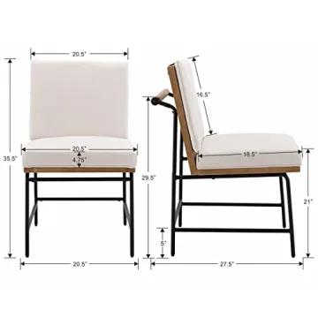 DUOMAY Mid-Century Modern Dining Chairs Set of 4, Linen Upholstered Side Chair with Rear Handle, Armless Chair with Metal Legs for Kitchen Dining Room Living Room Vanity, White