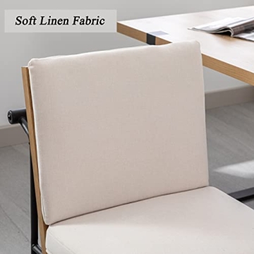 DUOMAY Mid-Century Modern Dining Chairs Set of 4, Linen Upholstered Side Chair with Rear Handle, Armless Chair with Metal Legs for Kitchen Dining Room Living Room Vanity, White