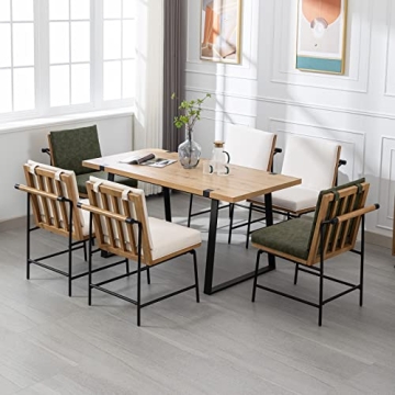 DUOMAY Mid-Century Modern Dining Chairs Set of 4, Linen Upholstered Side Chair with Rear Handle, Armless Chair with Metal Legs for Kitchen Dining Room Living Room Vanity, White