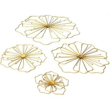Bellaa 23271 Flower Metal Wall Art 3D Contemporary Modern Abstract Large Decorative Minimalist Sculp...