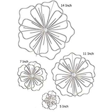 Bellaa 23271 Flower Metal Wall Art 3D Contemporary Modern Abstract Large Decorative Minimalist Sculpture Living Room Boho Home Decor Outdoor Garden Patio Farmhouse Ranch Set of 4 Light Gold