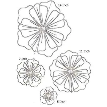 Bellaa 23271 Flower Metal Wall Art 3D Contemporary Modern Abstract Large Decorative Minimalist Sculpture Living Room Boho Home Decor Outdoor Garden Patio Farmhouse Ranch Set of 4 Light Gold