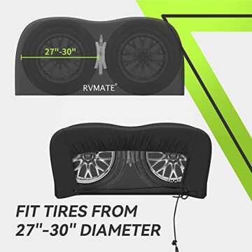 RVMATE RV Tire Covers, Dual Axle Wheel Cover (2 Pack) Fits 27"-30" Diameter Tires, Waterproof Anti-UV 600D Oxford Black Dual Tire Covers RV Accessories for RV/Truck/Trailer