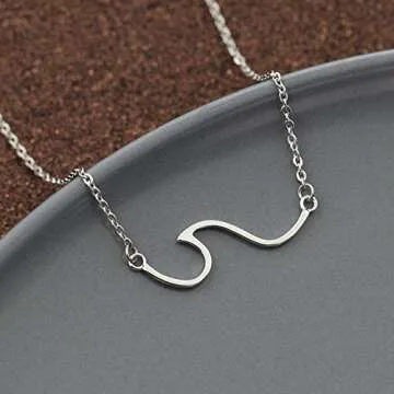 QXFQJT Sun Y Necklace Friendship Anchor Unicorn Elephant Flower Pendant Chain Necklace with Meaning Card Graduation Gifts Bulk (Wave-Silver)