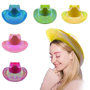 LMJFOR Green Space Cowgirl Hat with Bandana, Women Neon Sparkly Cowboy Hat Iridescent Cowboy Hats St Patricks Day Bachlorette Halloween Party Role Play Christmas Costume Accessorie