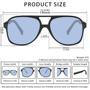YDAOWKN Retro Aviator Sunglasses for Womens Mens Large Frame Classic 70s Vintage Sunglasses Aviators