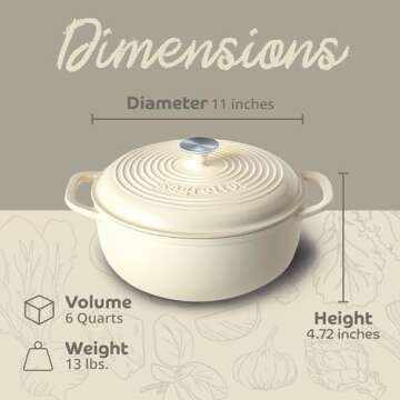 Segretto Cookware 6 Quart Enameled Cast Iron Dutch Oven - Perfect for All Cooking Needs