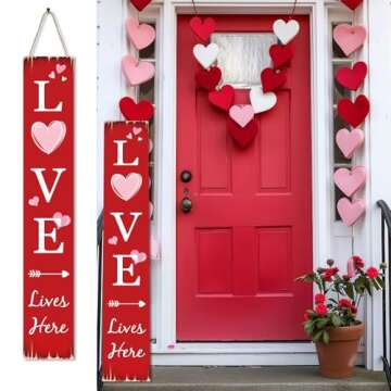Valentine's Day Wooden Porch Sign 45.2"H LOVE Welcome Signs Heart Outdoor Decor for Valentine's Day ...