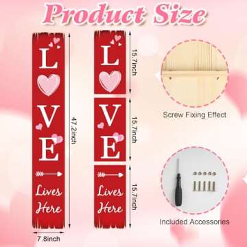 Valentine's Day Wooden Porch Sign 45.2"H LOVE Welcome Signs Heart Outdoor Decor for Valentine's Day Front Porch Decorations. (Love)