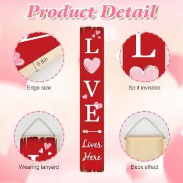 Valentine's Day Wooden Porch Sign 45.2"H LOVE Welcome Signs Heart Outdoor Decor for Valentine's Day Front Porch Decorations. (Love)