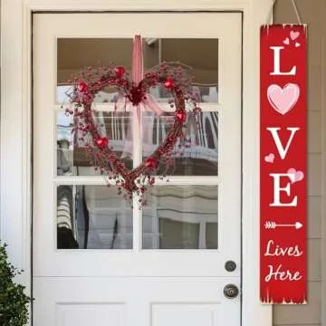 Valentine's Day Wooden Porch Sign 45.2"H LOVE Welcome Signs Heart Outdoor Decor for Valentine's Day Front Porch Decorations. (Love)