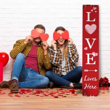 Valentine's Day Wooden Porch Sign 45.2"H LOVE Welcome Signs Heart Outdoor Decor for Valentine's Day Front Porch Decorations. (Love)