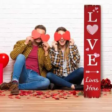 Valentine's Day Wooden Porch Sign 45.2"H LOVE Welcome Signs Heart Outdoor Decor for Valentine's Day Front Porch Decorations. (Love)