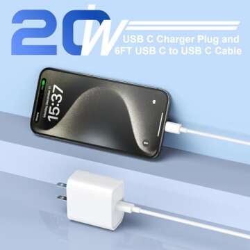USB C Charger for iPhone 16 15 Charger, 2 Pack 20W PD USB C Fast Charger Plug with 6FT USB C to C Ca...