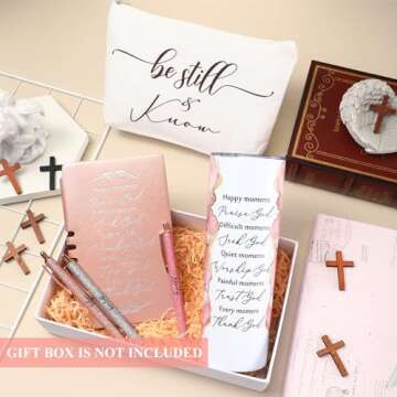 Domensi 6 Pcs Christian Gifts for Men Women Pink 20 oz Marble Sign Tumbler Makeup Bag A6 Notepad with Ballpoints Religious Appreciation Gift for Pastor Pastor's Wife Godmother Sunday School Church