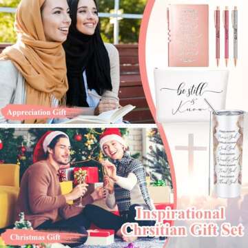 Domensi 6 Pcs Christian Gifts for Men Women Pink 20 oz Marble Sign Tumbler Makeup Bag A6 Notepad with Ballpoints Religious Appreciation Gift for Pastor Pastor's Wife Godmother Sunday School Church