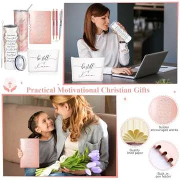 Domensi 6 Pcs Christian Gifts for Men Women Pink 20 oz Marble Sign Tumbler Makeup Bag A6 Notepad with Ballpoints Religious Appreciation Gift for Pastor Pastor's Wife Godmother Sunday School Church