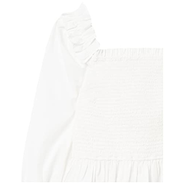 The Drop Women's Marisol Long Sleeve Ruffle Smocked Cropped Top, White, L