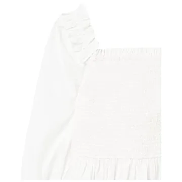 The Drop Women's Marisol Long Sleeve Ruffle Smocked Cropped Top, White, L