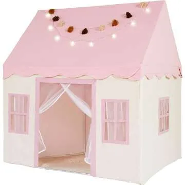 Kids Play Tent with Mat & Star Lights - Pink Playhouse