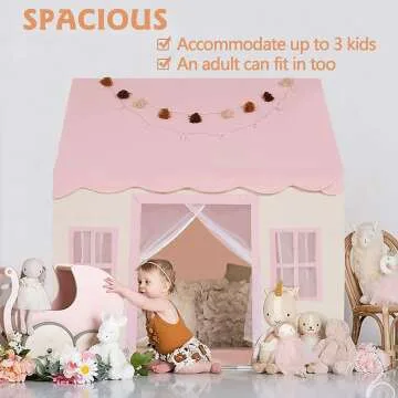 Kids Play Tent with Mat & Star Lights - Pink Playhouse