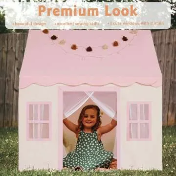 Kids Play Tent with Mat & Star Lights - Pink Playhouse