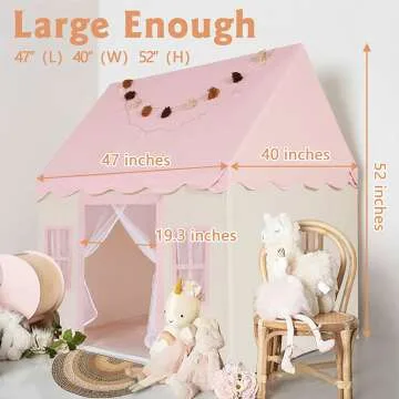 Kids Play Tent with Mat & Star Lights - Pink Playhouse