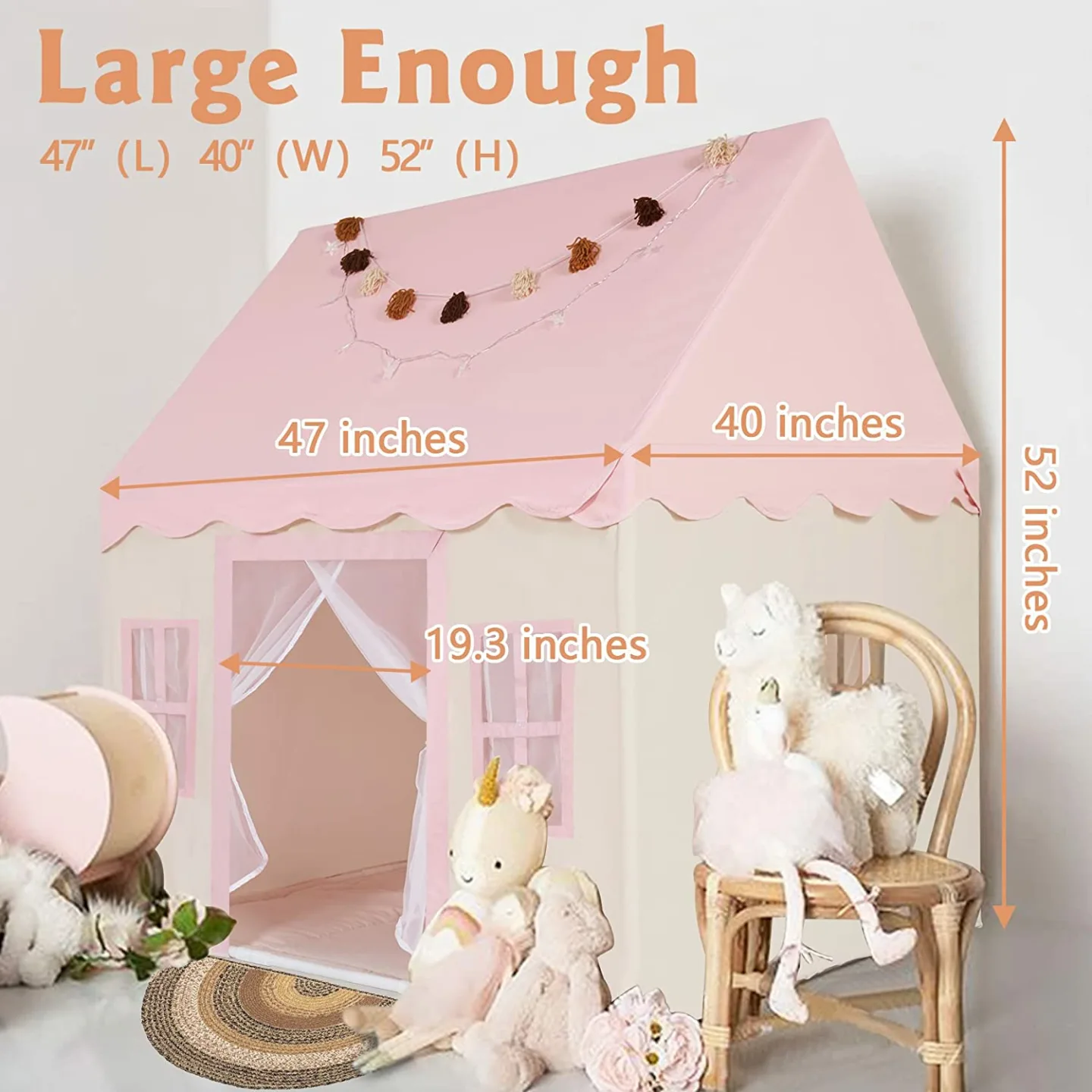 Kids Play Tent with Mat & Star Lights - Pink Playhouse