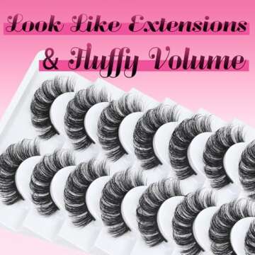 Veleasha Russian Strip Lashes DD Curl False Eyelashes Fluffy Wispy Faux Mink Lashes 10 Pairs Pack (D03)