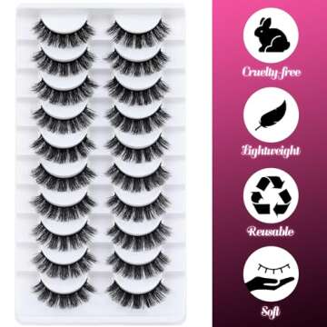 Veleasha Russian Strip Lashes DD Curl False Eyelashes Fluffy Wispy Faux Mink Lashes 10 Pairs Pack (D03)