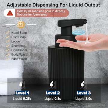 Automatic Soap Dispenser Liquid Bathroom: Rechargeable Touchless 3 Level Adjustable Auto Smart Elect...