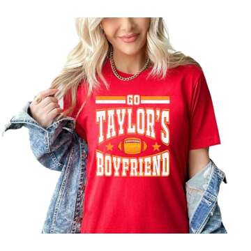 Go Taylor's Boyfriend Funny Chiefs Shirt for Kids and Adults Red Shirt Adult Small