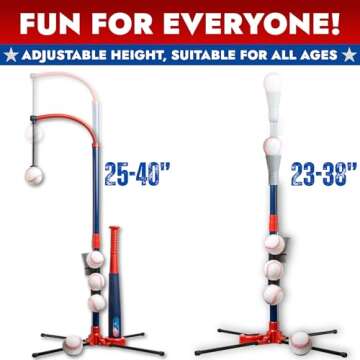 3-in-1 Baseball Set for Kids and Toddlers Ages 3-5 – Includes Tee Ball Stand, Hanging Tee, Automatic Ball Launcher, and 6 Softballs – Adjustable Height for Indoor/Outdoor Play – Sports Gift for Boys